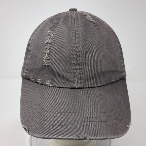 Ha Strapback Baseball Cap Gray One Size Adjustable 6 Panel Distressed Blank - Picture 2 of 9